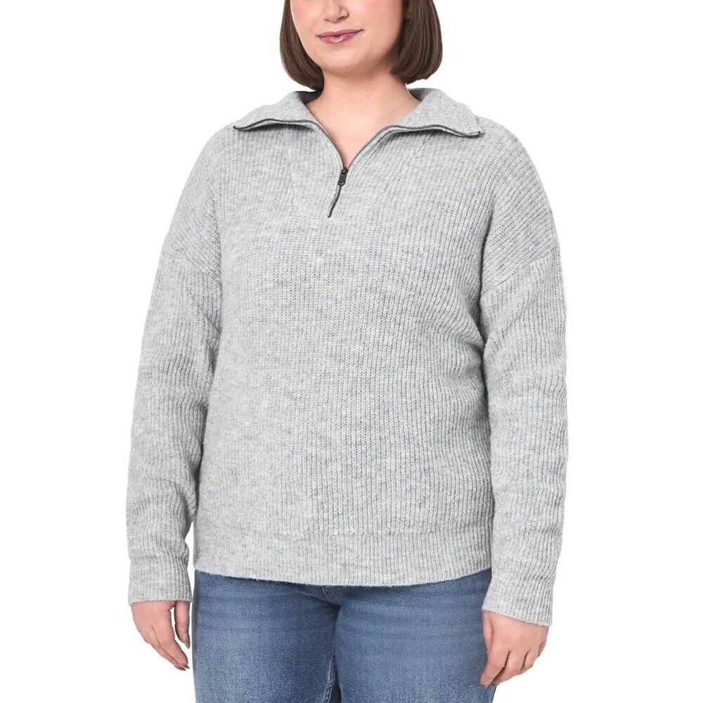 Modern Ambition Women's Merino Wool Blend Quarter Zip Sweater Gray, Size Large